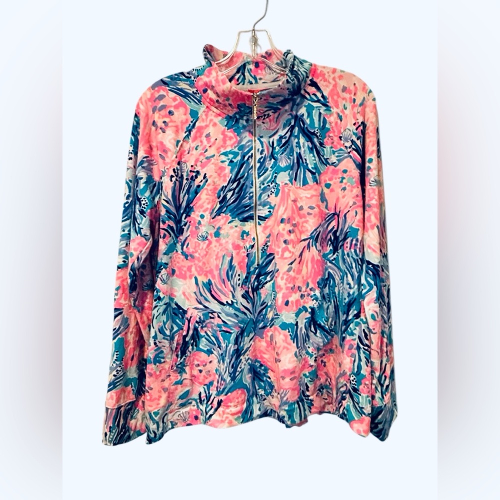 Lilly Pulitzer Pink & Blue Floral Half-Zip Pullover